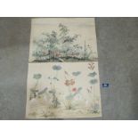 Two unframed Chinese watercolour drawings. 12½' x 16½'