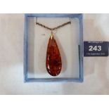 A large amber pendant on necklet chain