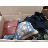 A box of textiles and sundries