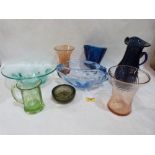 A collection of studio and art coloured glass items