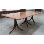 A Regency style mahogany triple pedestal dining table, extending to 93' long with two extra leaves