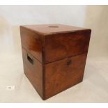 A Victorian walnut four division travelling box for decanters. Bramah lock (A.F.). 10¾' high