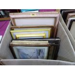 Two boxes of miscellaneous framed pictures