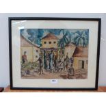 AFRICAN SCHOOL. 20TH CENTURY A town market. Watercolour 11' x 15'