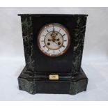 A French slate and marble mantle clock with Brocot escapement. 13' high