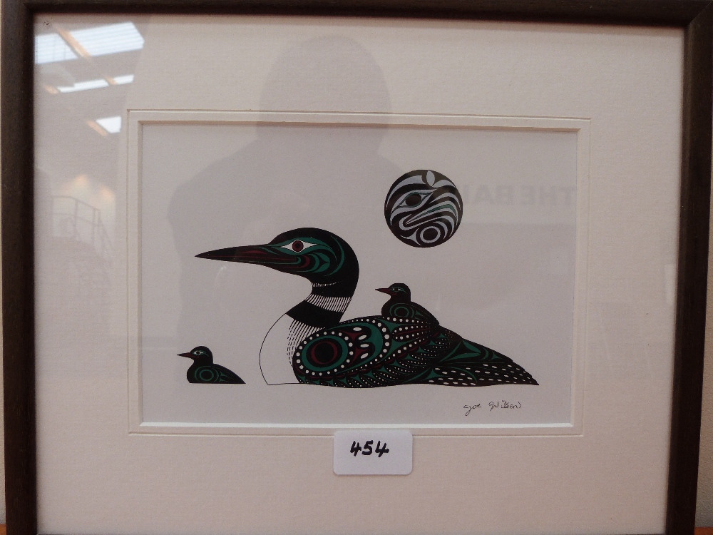 An Inuit print, Loon and babies after Joe Wilson. 5¾' x 8¼'