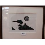 An Inuit print, Loon and babies after Joe Wilson. 5¾' x 8¼'