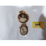 Two 9ct photograph pendants, one set with garnets and seed pearls. 15.2g gross