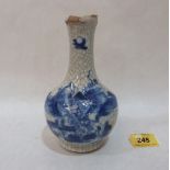 A Chinese globular vase, painted in blue and white with a landscape on a crackle glaze. 6½' high.