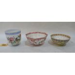 Three Chinese eggshell porcelain bowls, the octagonal example 4½' diam