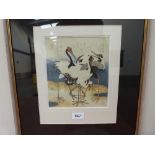 KUBO SHUNMAN. JAPANESE 1757-1820 Five cranes on a spit of sand. Woodblock print 8¼' x 7¼'