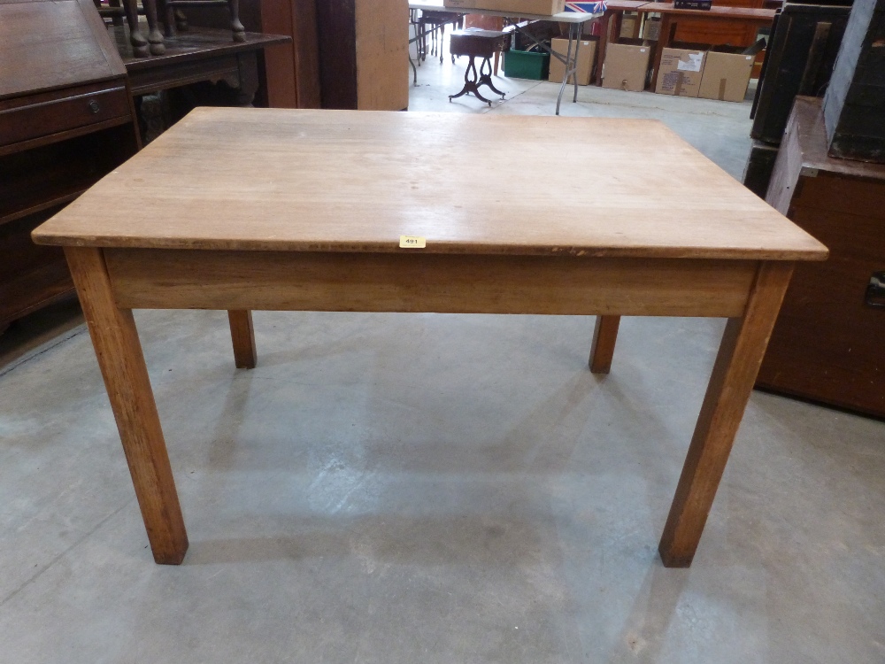 A beechwood kitchen table with frieze drawer. 48' long