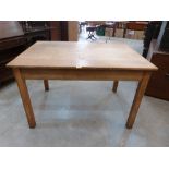A beechwood kitchen table with frieze drawer. 48' long