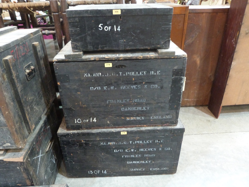 Three military pine chests