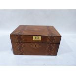 A Victorian inlaid walnut box. 9¾' wide. One hinge broken