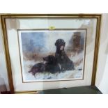 A framed print of black labradors after John Trickett. Signed. 16' x 20'