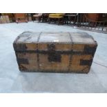A 19th century animal skin and iron strapped dome topped chest. 27' wide