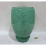 An art glass vase in green with mottled inclusions. Probably Monart or Ysart but unmarked. 12' high