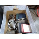 A box of cutlery, pewter etc.