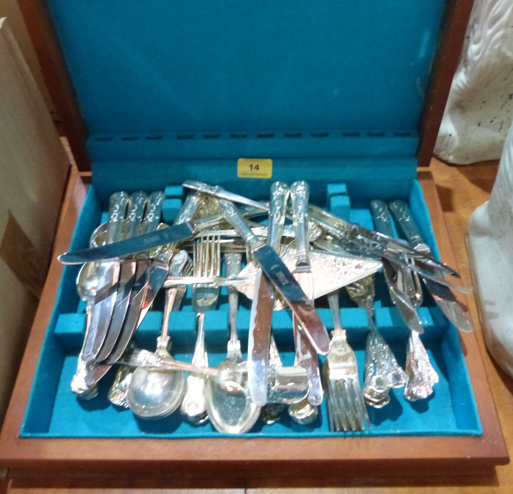 A mid 20th century canteen of plated kings pattern cutlery for 6 settings, the set to include