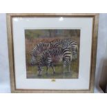 A pastel drawing of two zebras. 16½' x 18'