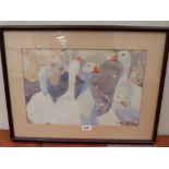 ELIZABETH JAWORSKI. CANADIAN bn. 1937 A gaggle of geese. Signed. Watercolour 11½' x 17'