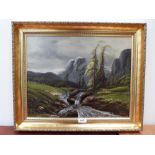 W. BROOK. BRITISH 20TH CENTURY A mountain stream. Signed. Oil on board 15¾' x 19½'