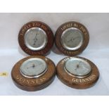 Four Guinness themed aneroid barometers. (One with broken glass)
