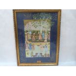 INDIAN SCHOOL. 19th/20th CENTURY A feast in a garden. Gouache with gilded wide border of foliage.