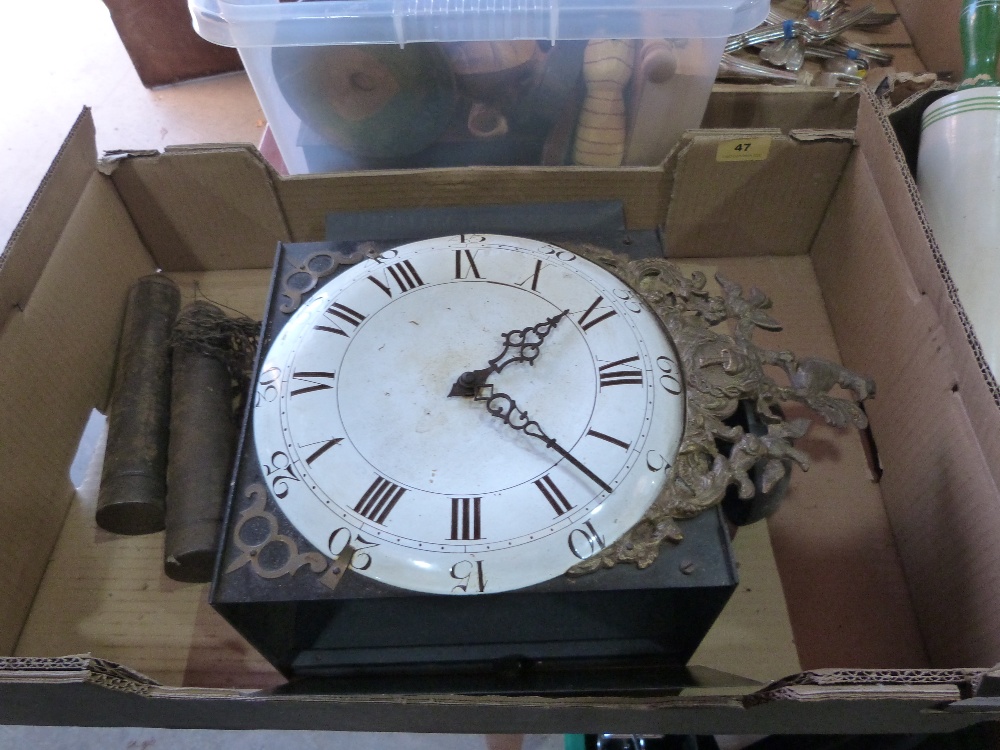 A French comptoise wall clock with weights. Pendulum lacking