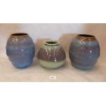 Three Bullers pottery high fired vases, the tallest 8½' high