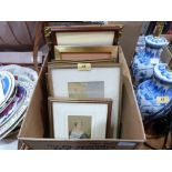 A box of Baxter and other framed prints