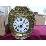 A French comptoise wall clock, the enamel dial signed Victor Schmidt à Quimper. With weights and