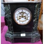 A French slate and marble mantle clock with Brocot escapement. 13' high