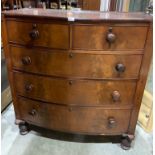 A 19th century mahogany bowfronted chest of drawers, in two parts. 42' wide. (Side pilasters