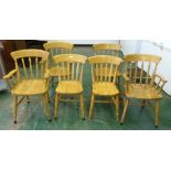 Six beechwood kitchen chairs of recent manufacture, the lot to include four carvers