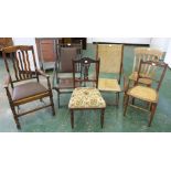 Two folding armchairs and four miscellaneous chairs (6)