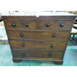 A 19th century oak chest of two short over three long drawers on bracket feet. 45' wide
