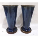 A pair of Bourne Denby electric blue conical vases. 11¼' high
