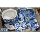 Three boxes of blue and white ceramics