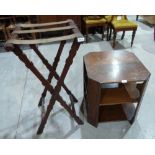 A mahogany butler's tray stand and a 1930s oak three tier occasional table