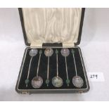 A George V cased set of six silver coffee spoons with bean terminals. Birmingham 1932