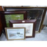 Two watercolour drawings, an oil signed C.Roberts and a Pears print