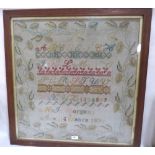 A Victorian woolwork sampler, worked by A. J. Morgans, aged 14, 1899. 27' x 27'