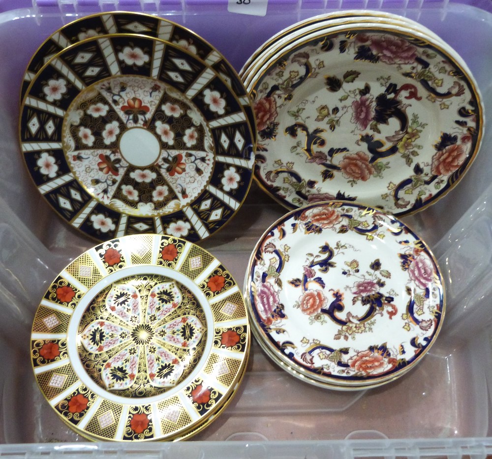 A box of Royal Crown Derby and Mason's plates