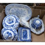 Two boxes of blue and white ceramics