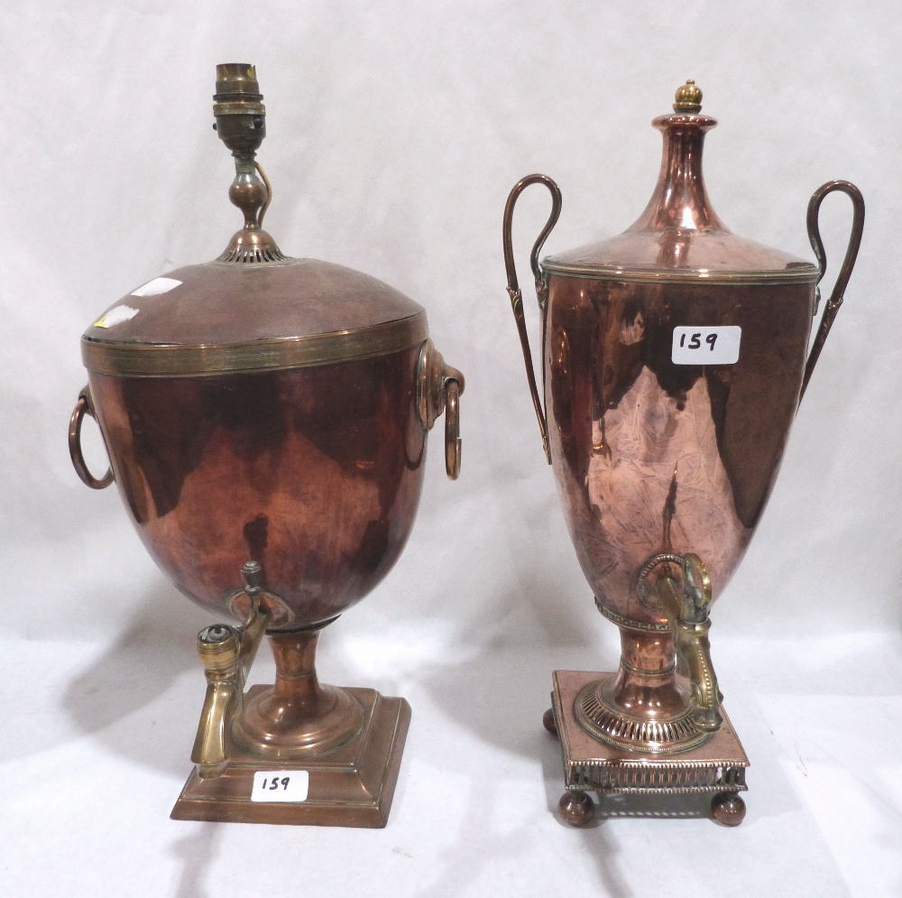 Two early 19th century copper argyles, one converted to a lamp