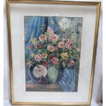 JOHN W. GOUGH. BRITISH 20TH CENTURY Roses in a Green Vase. Signed, inscribed verso. Watercolour