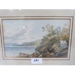 THOMAS MILES RICHARDSON Jnr. BRITISH 1813-1890 A coastal scene. Signed initials. Watercolour 5¼' x