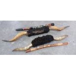 Two pairs of Bison horns and two ethnic wind instruments (4)